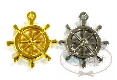 40PCS GOLD SILVER SHIP CRUISE WHEEL FINFING CHARM P0018  