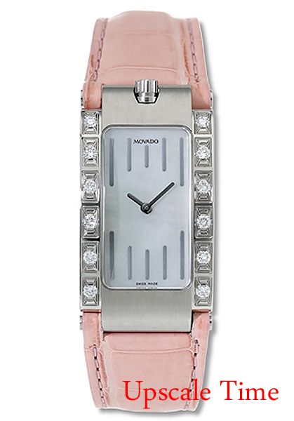   steel mother of pearl dial diamond bezel on pink leather strap 0605139