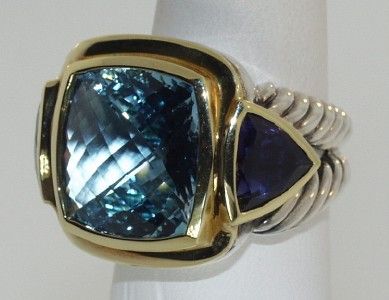 DAVID YURMAN STERLING SILVER & 18 KT. GOLD IOLITE & BLUE TOPAZ RING 