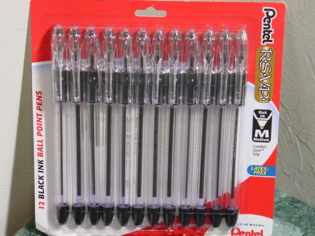 12 Pentel RSVP Medium Ball Point Pens Black BK91  