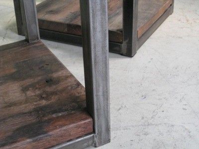 Very RusticModern Wood End Table With Steel Metal Base  