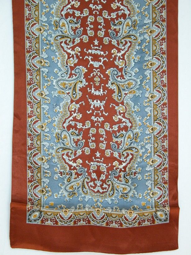 2Ply Men Satin Silk Oblong Scarf Elegant Bronze Paisley  