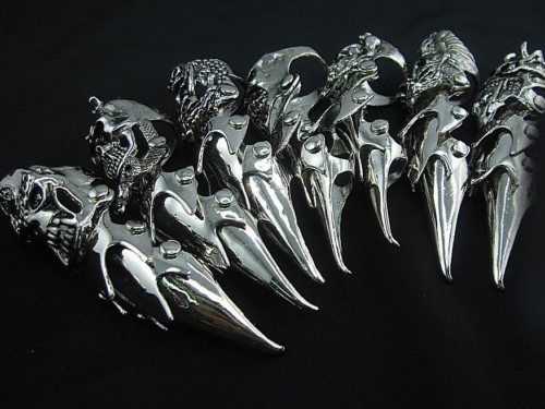 Lot of 7 Skull Gothic Punk Armor Full Finger Long Rings  