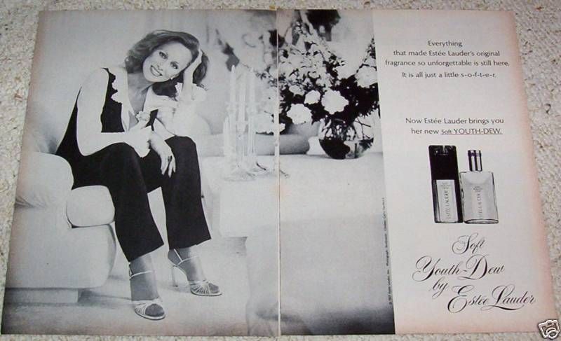 1977 Estee Lauder cosmetics Youth Dew Lady 2 PAGE AD  