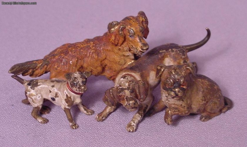 Rare Antique 4 Dogs Vienna Bronze Sculpture Geschutzt  