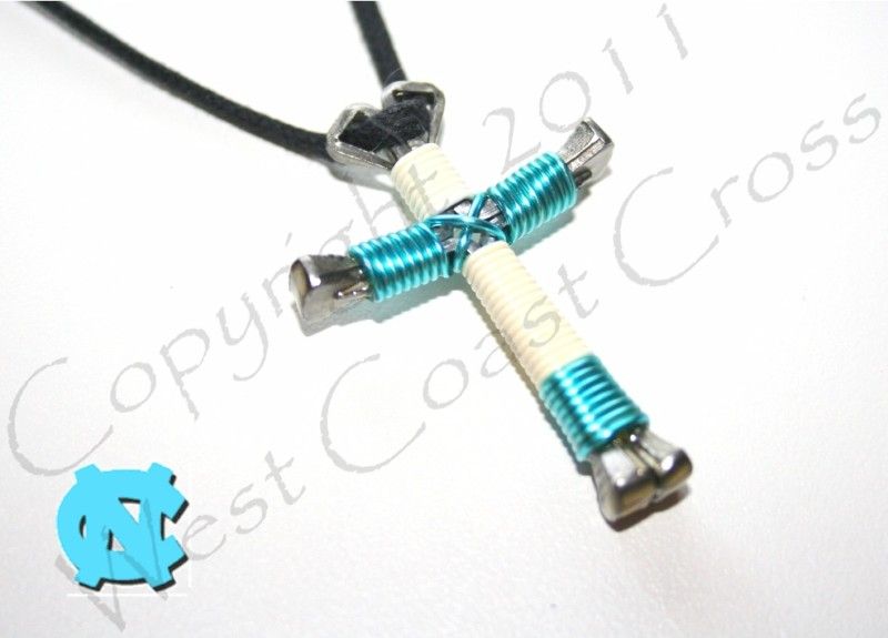 Handmade Horseshoe Nail Cross Necklace UNC Tarheels  