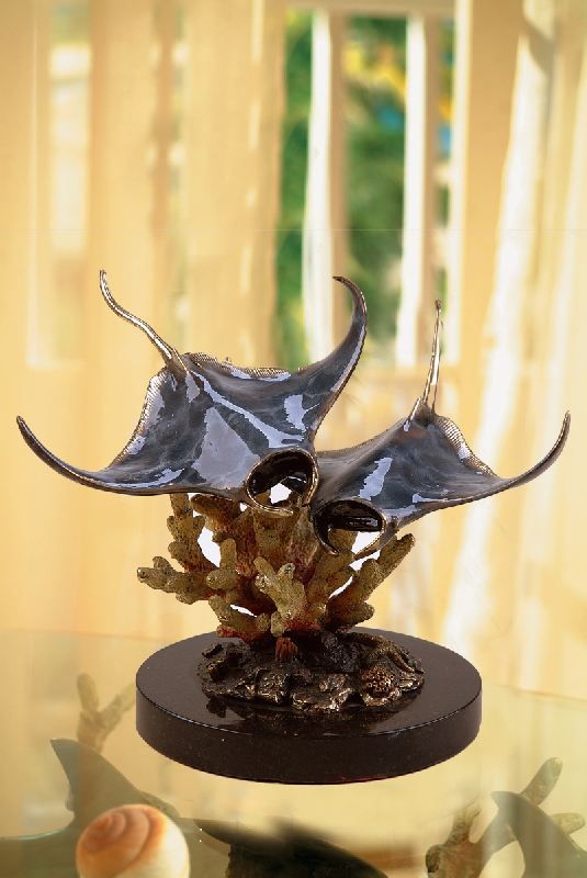 Bronze Manta Ray Duo Coastal Sculpture Statue Nautical  