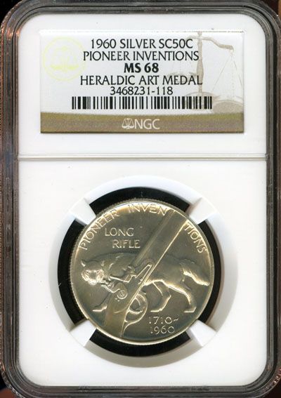 1960 NGC MS 68 SILVER PIONEER INVENTIONS HERALDIC ART MEDAL SC50C JA94 