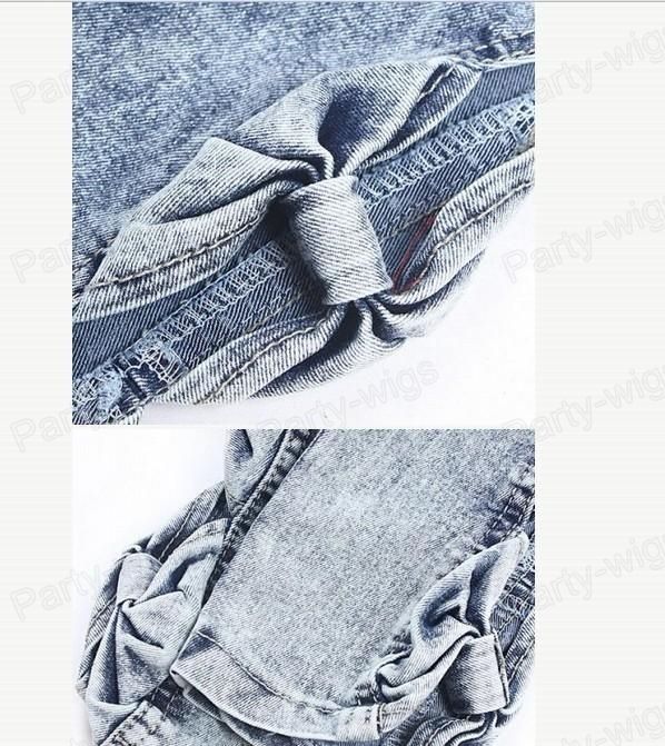 Vintage Sexy Side Bow Cutout Ripped Denim Jeggings Woman Jeans 