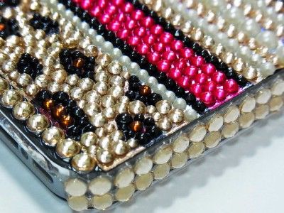 Bling Crystal Leopard Gold Pearl Hard Case Cover for iphone 4 4G 4S US