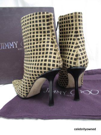 Jimmy Choo Camel & Black Virgo Pony Heel Boots 38.5  
