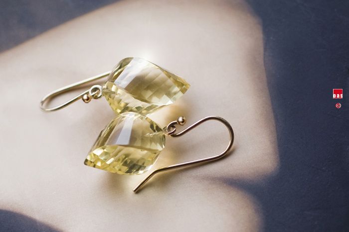 Solid 14k . Large Lemon Citrine Briolette Earrings  