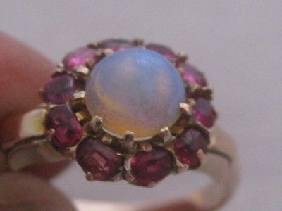 ANTIQUE VICTORIAN 15ct GOLD RUBY & OPAL RING SIZE N FREE P&P UK  