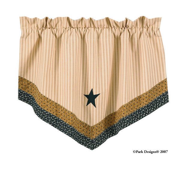 Black Star Single Point Cotton Primitive Window Valance 29Wide 