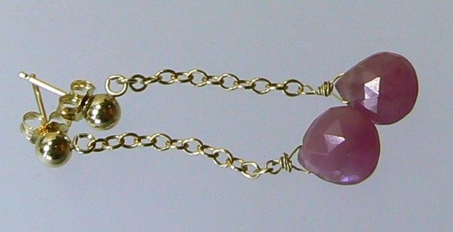 GENUINE NATURAL FACETED PINK SAPPHIRE 14K GOLD EARRINGS  