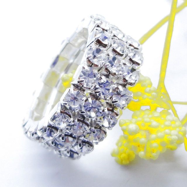 1PC Fashion Girl Stretchy 3 Row Rhinestone Finger Elastic Ring  