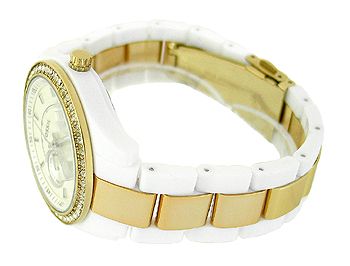   Light beige Round Dial White/gold Plastic/metal Womens Watch  