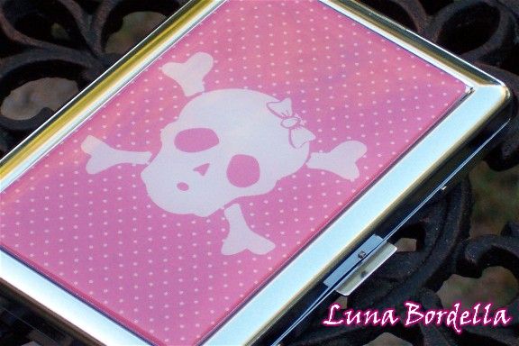 Nookart~PINKY SKULL Cigarette/Card Case~Goth/Rockabilly  