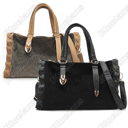 Hot Faux Mink Fur Boston Bag Tote Satchel Bag Handbag Shoulder Bag 