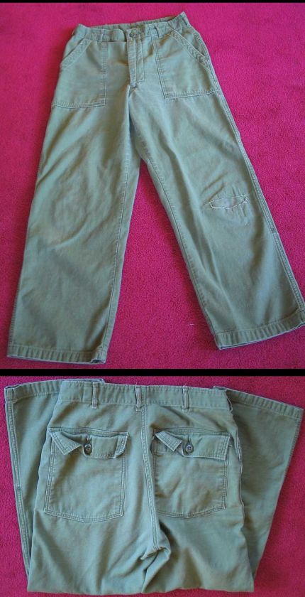 Vtg 70s US ARMY GREEN OLIVE MENS DENIM JEANS PANTS 31x28  