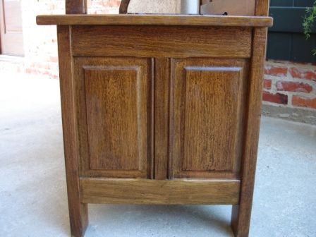   Vintage English Carved Oak Hall Bench Hope Chest Blanket Box Settee