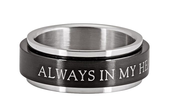 ALWAYS IN MY HEART & SOUL PRAYER WHEEL SPINNER RING Stainless Steel 