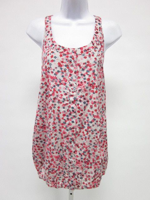 DKNY JEANS Silk Floral Print Tank Top Blouse Sz M  