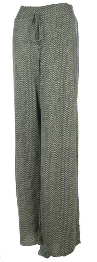 Lynn Ritchie Womens Pull On Wide Leg Pants Olive Herringbone Pattern S 