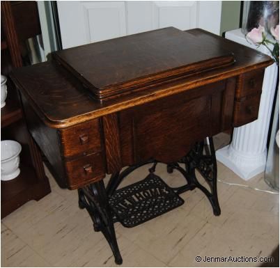 Antique New Home Light Running Sewing Machine & Cabinet  