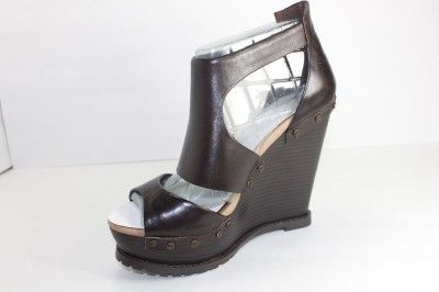 NEW JESSICA SIMPSON WOMENS MARIS BROWN LEATHER WEDGE SHOE HEEL SANDAL 