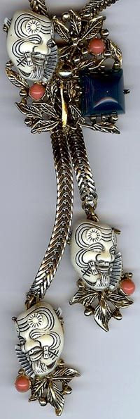 SELRO CORP VINTAGE DEVIL FACES BOLO DANGLE NECKLACE  