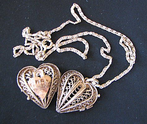 VINTAGE early 20th century SILVER & 10K GOLD FILIGREE LOCKET  