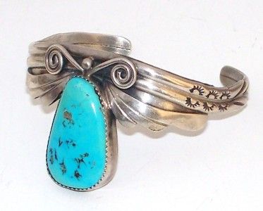 VINTAGE NAVAJO SIGNED CUFF BRACELET J. CHARLEY TURQUOISE STERLING 