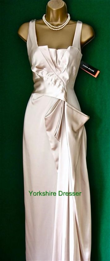 New KAREN MILLEN £250 Long Champagne Satin Draped Dress  