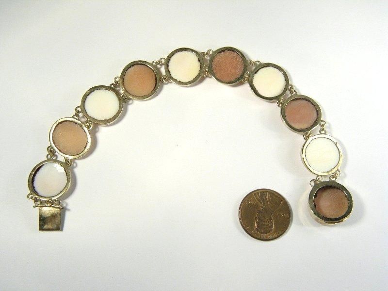 BEAUTIFUL ANTIQUE 9K GOLD SHELL PINK CONCH SHELL CAMEO BRACELET 