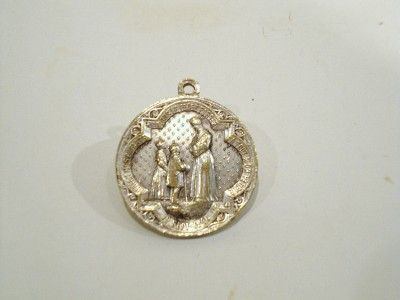 ANTIQUE SILVER FRENCH MADONNA MEDALLION MEDAL PENDANT  