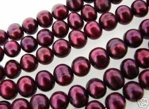 16 Strand MAROON RED PEARLS 6 7mm Off Round /E3  