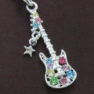 Star Electric Guitar Multi Rhinestones Pendant Necklace  