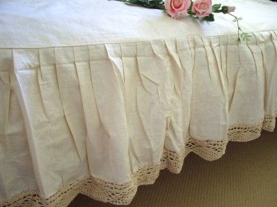 ECRU Hand Crochet Lace Cotton Bed Sheet Skirt Double  