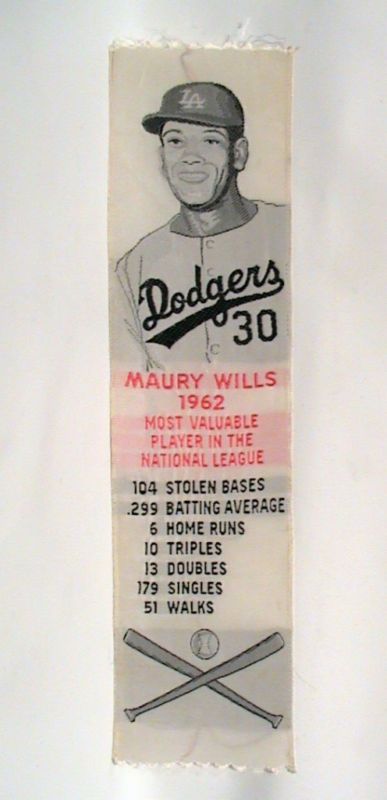 MAURY WILLS DODGERS BOOKMARK 1962 MVP NATIONAL LEAGUE  