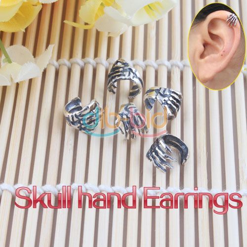   Hot Silver Skeleton Skull Hand Cartilage Earrings Wrap Clip Ear Cuff