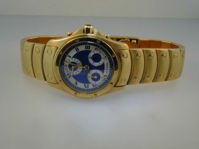 Cartier Santos Round 18k Y/G Chronograph w/ Rare Blue Dial  