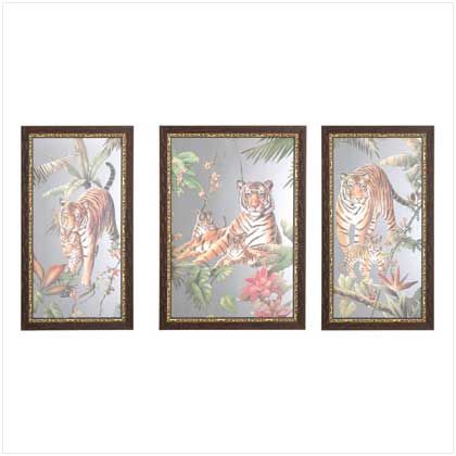 GOLDEN TIGER MIRROR SET Wildlife Jungle Safari Wall Decor NEW  