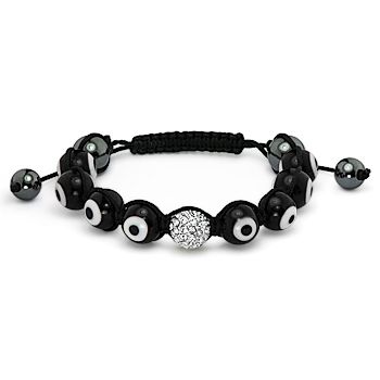 evil eye glass disco ball hematite bead rope macrame bracelet