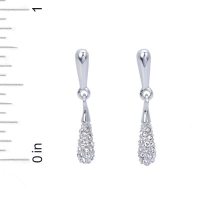 Model E27042 Rhodium plated Post back 11.8mm tear drop pave set tiny 