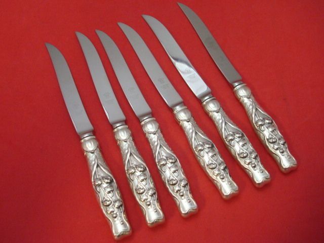 LILY OF THE VALLEY BY WHITING / GORHAM STERLING STEAK KNIVES  