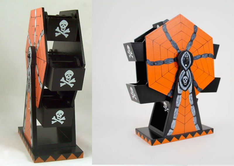 HALLOWEEN SPIDER & SKULL Ferris Wheel Revolves Wood  