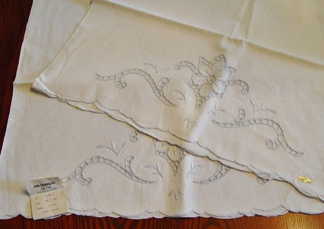 Pillowcases Pale blue embroidery/cutwork on white cotton pillowcases 