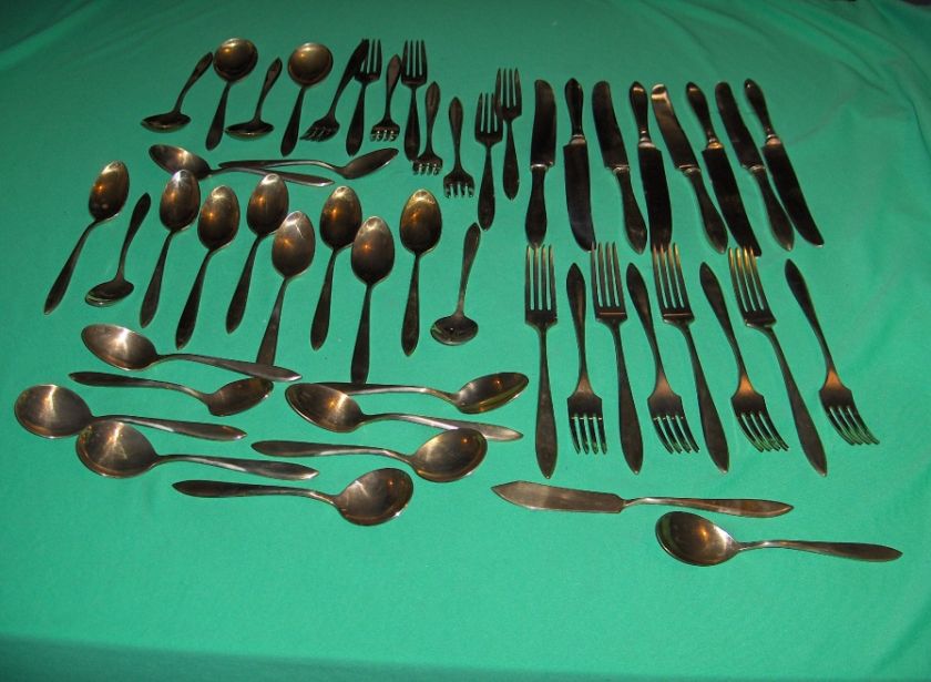 Vintage 50 Pc Set Dirilyte Regal Gold Flatware Silver Ware NICE  