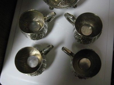 Antique Sterling Silver Tea Coffee 4 Cups Set Repousse  